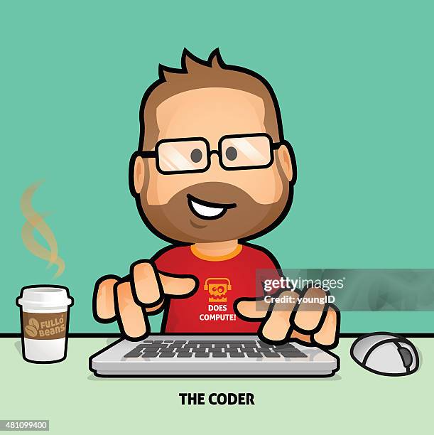 stockillustraties, clipart, cartoons en iconen met computer programmer - geek