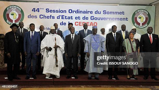 West African heads of state, including Nigeria President Goodluck Jonathan, Benin President Thomas Yayi Boni, Gambia President Yahya Jammeh, Ivory...