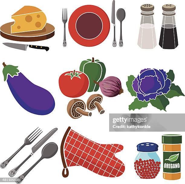 italian dinner icon set - cheese board stock illustrations