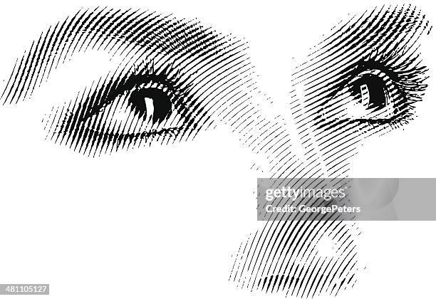 ilustraciones, imágenes clip art, dibujos animados e iconos de stock de grabado de ojos mirando hacia arriba - nariz mujer