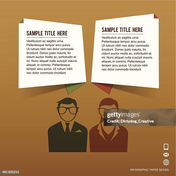 ilustraciones, imágenes clip art, dibujos animados e iconos de stock de infografía de una buena conversación o opinión sobre papel marrón - tag 2