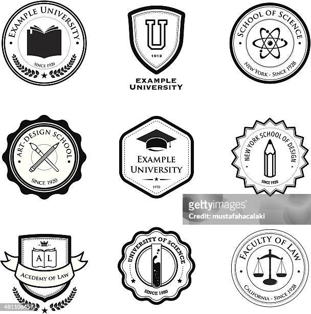 university and education badges - education building stock illustrations