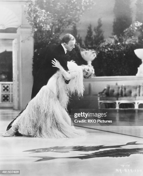 Fred Astaire and Ginger Rogers in a dance scene from the musical comedy film 'Top Hat', directed by, Mark Sandrich, 1935.