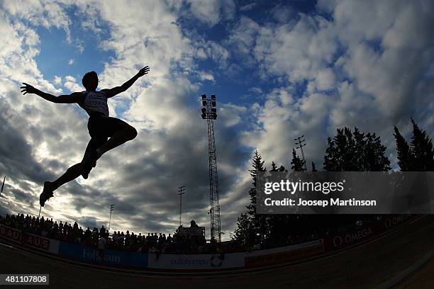 Cedric Dufag of France competes during the Men's Long Jump final at Ekangen Arena on July 17, 2015 in Eskilstuna, Sweden.