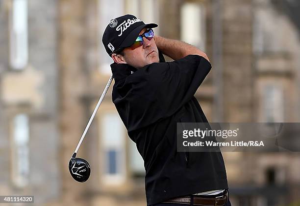 Ben Curtis of the United States hits his tee shot on the second hole during the second round of the 144th Open Championship at The Old Course on July...