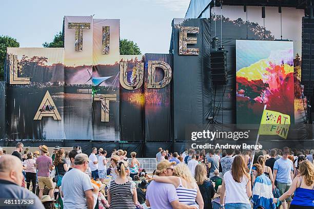 General view of festival goers at the Main Stage at Latitude Festival on July 17, 2015 in Southwold, United Kingdom.