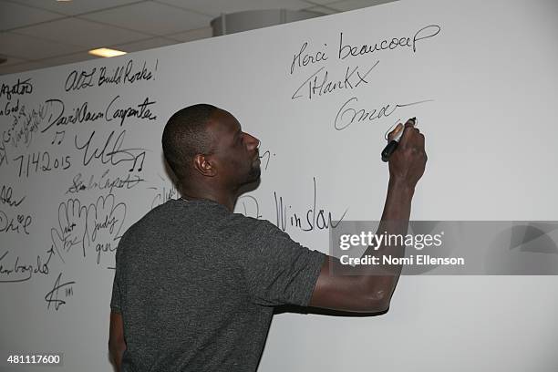 French actor Omar Sy talks about his film "Samba" at AOL BUILD Speaker Series at AOL Studios In New York on July 17, 2015 in New York City.