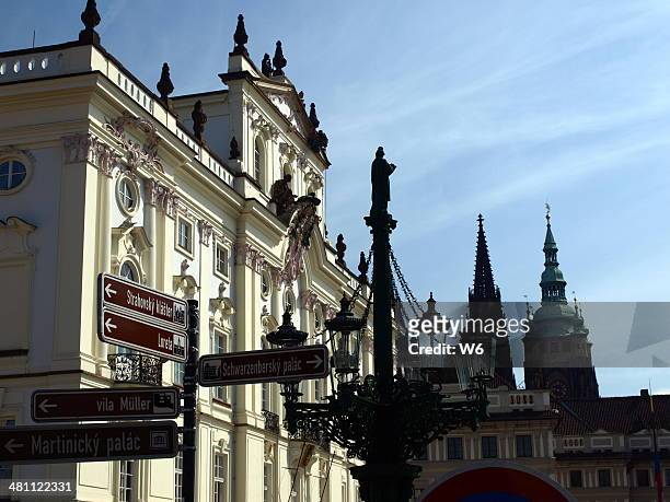 directional sign in prague - prague castle stock pictures, royalty-free photos & images