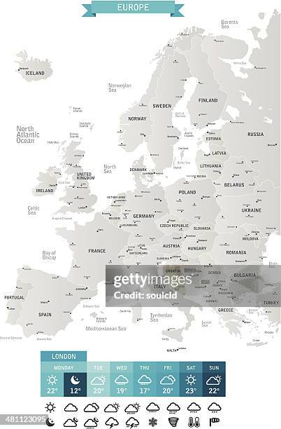 ilustraciones, imágenes clip art, dibujos animados e iconos de stock de europa - carta metereológica