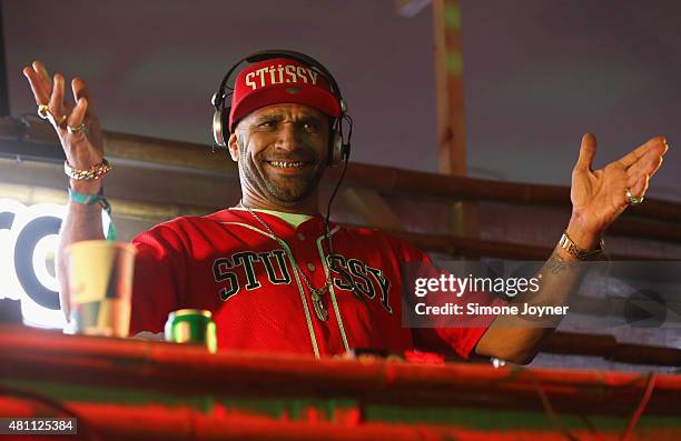 Goldie performs on The Bamboo Club BBC Radio 1Xtra stage during day one of Lovebox Festival 2015 at Victoria Park on July 17, 2015 in London, England.