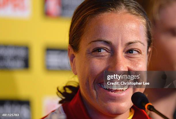 Jessica Draskau-Petersson of Denmark during IAAF/Al-Bank World Half Marathon Championships Press Conference at the Borsen on March 28, 2014 in...