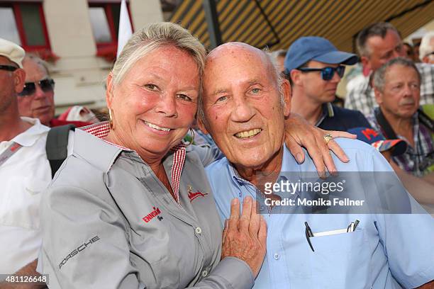 Sir Stirling Moss and his wife Susie at the finish area at the Ennstal Classic 2015 on July 17, 2015 in Schladming, Austria.