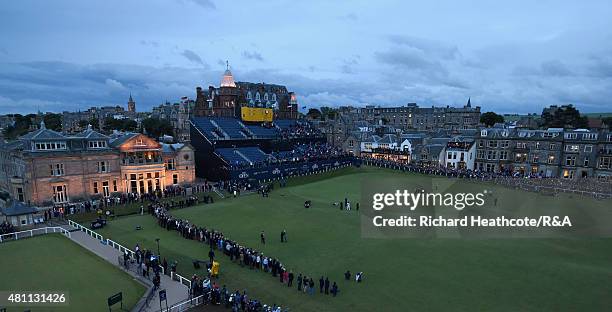 Tom Watson of the United States putts on the 18th green during the second round of the 144th Open Championship at The Old Course on July 17, 2015 in...