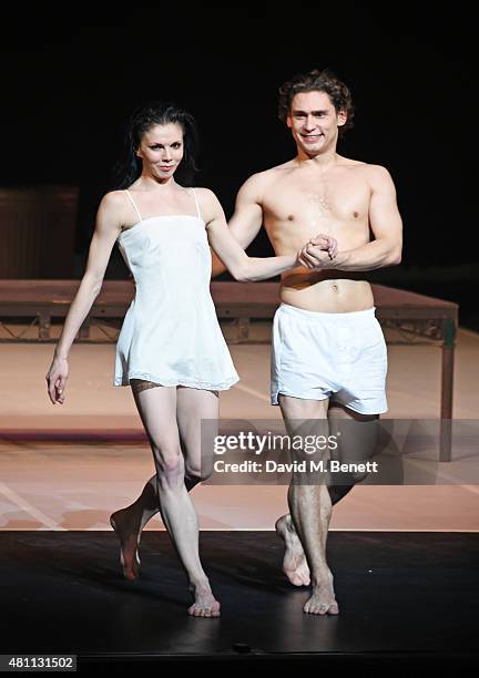 Natalia Osipova and Ivan Vasiliev bow at the curtain call during the Ardani 25 Dance Gala at The London Coliseum on July 17, 2015 in London, England.