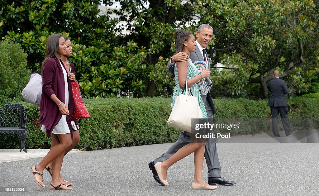 President Barack Obama and daughter Sasha depart the White House- DC