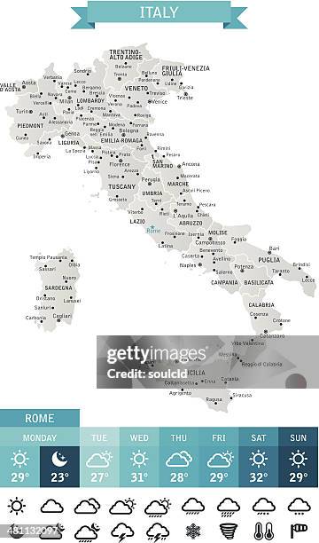 ilustraciones, imágenes clip art, dibujos animados e iconos de stock de italia - carta metereológica