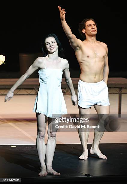 Natalia Osipova and Ivan Vasiliev bow at the curtain call during the Ardani 25 Dance Gala at The London Coliseum on July 17, 2015 in London, England.