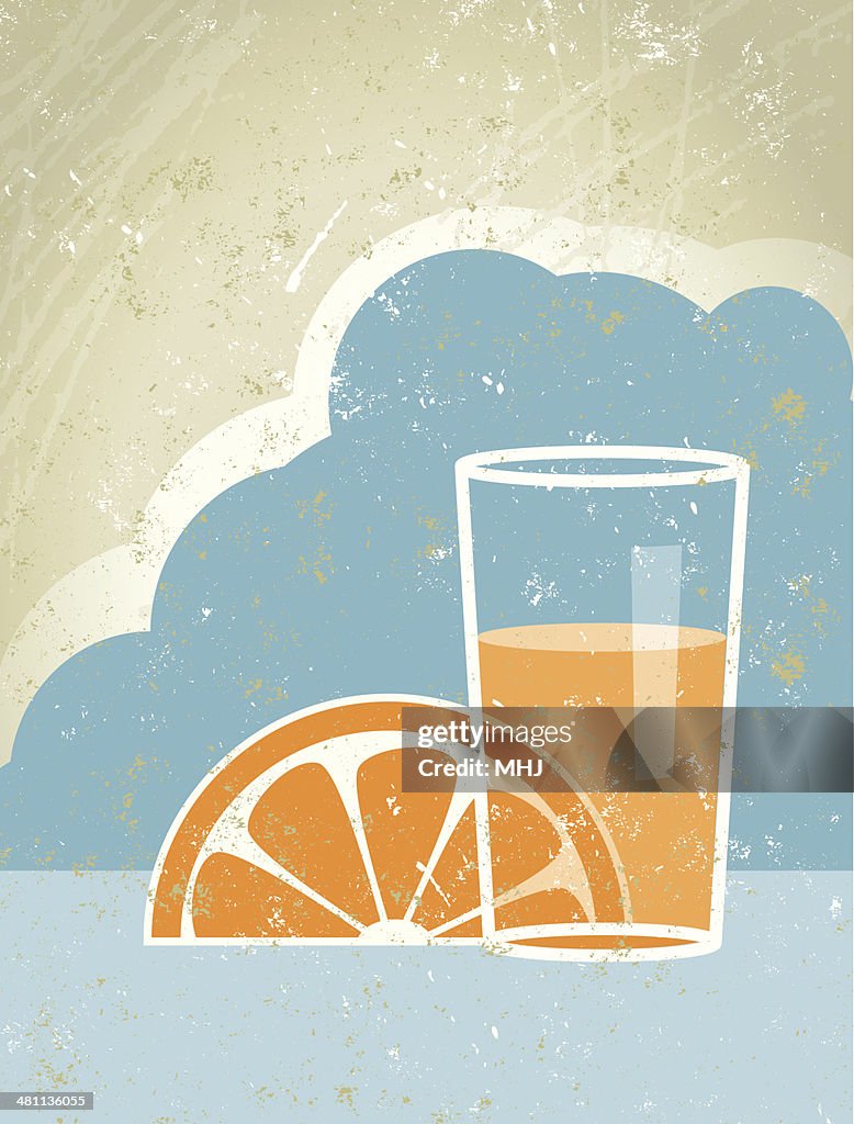 Glass of Orange Juice with Fruit and Sky