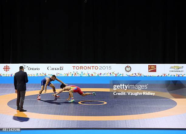 General view of the wrestling competition on Day 3 during the Toronto 2015 Pan Am Games at the Mississauga Sports Centre on July 17, 2015 in Toronto,...