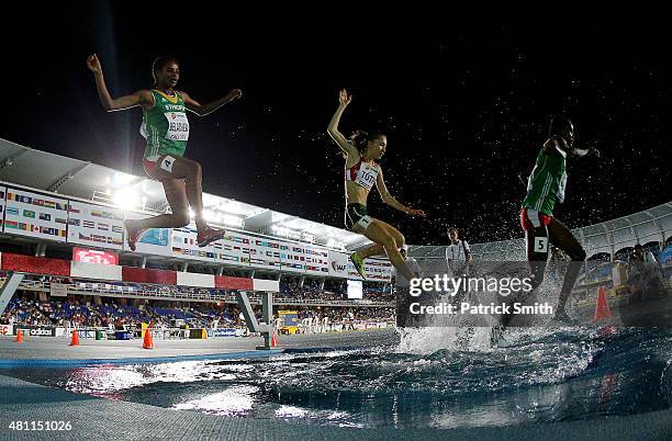 General view of action during the Girls 2000 Meters Steeplechase final on day three of the IAAF World Youth Championships, Cali 2015 on July 17, 2015...