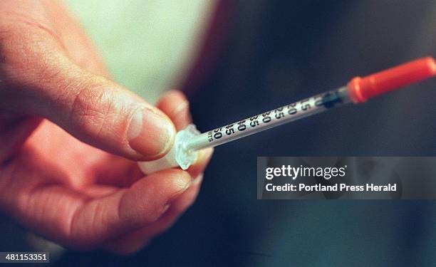 Friday, March 12, 1999 -- Clean, sanitary needles like this can be anonymously exchanged by drug addicts for their used ones at the Portland Needle...