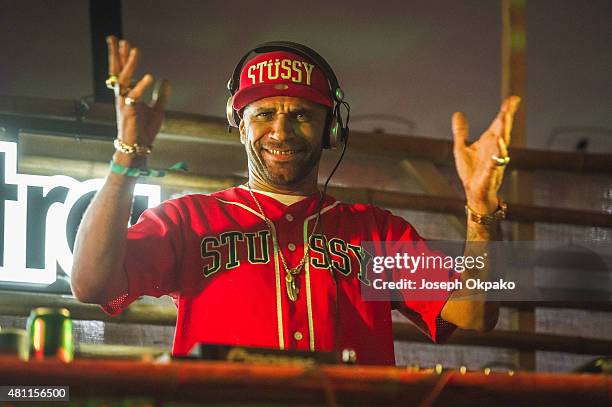 Goldie performs on Day 1 of Lovebox festival taking place at Victoria park on July 17, 2015 in London, United Kingdom.