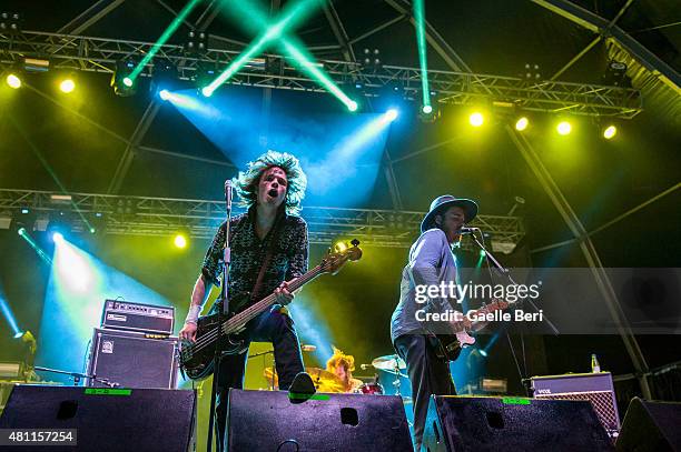 Alexander "Chilli" Jesson and Samuel Thomas Fryer of Palma Violets perform live at FIB Benicassim Festival on July 17, 2015 in Benicassim, Spain.