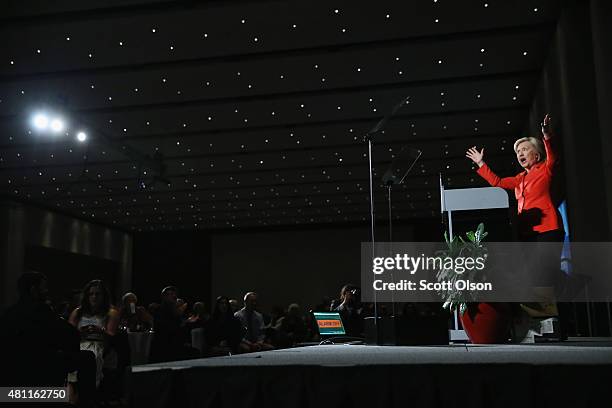 Democratic presidential candidate and former Secretary of State Hillary Clinton speaks to guests at the Iowa Democratic Party's Hall of Fame Dinner...