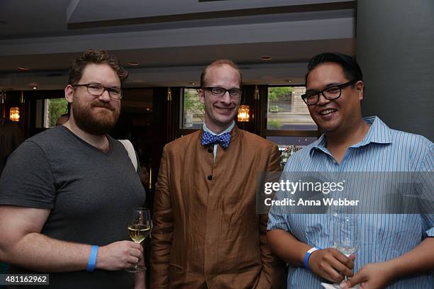 Joe Sever, Michael Olson and Kenneth Lennap attend Petrossian Caviar Day Happy Hour on July 17, 2015 in New York City.