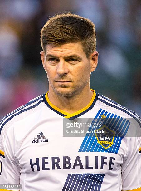 Steven Gerrard of Los Angeles Galaxy prior to his debut during the Los Angeles Galaxy's MLS match against San Jose Earthquakes at the StubHub Center...
