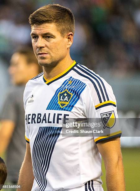 Steven Gerrard of Los Angeles Galaxy prior to his debut during the Los Angeles Galaxy's MLS match against San Jose Earthquakes at the StubHub Center...