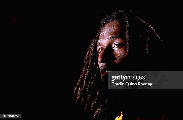 Nic Naitanui of the Eagles walks out onto the field during the round 16 AFL match between the Collingwood Magpies and the West Coast Eagles at Etihad...