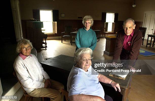 Staff Photo by Doug Jones, Thu, May 08, 2003: Sagadahoc Grange members, Francis Adams, secretary, front, Charlene Bartlett, Treasurer, in back, Dolly...