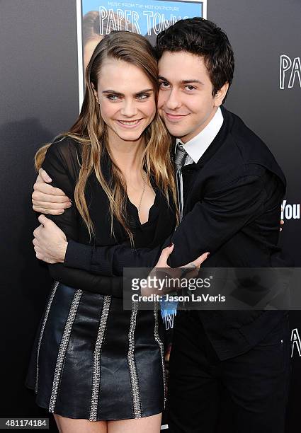 Actress Cara Delevingne and actor Nat Wolff attend the "Paper Towns" Q&A and live concert at YouTube Space LA on July 17, 2015 in Los Angeles,...