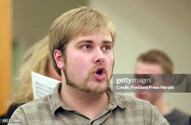Monday, January 7, 2002: Bryan McLeod sings during a rehearsal of the Windham High School Alumni Chorus. The chorus is performing its fifth annual...