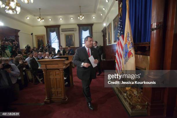 New Jersey Governor Chris Christie holds a news conference on March 28, 2014 at New Jersey State House in Trenton. This press conference, his first...