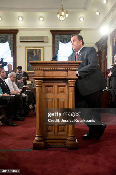 New Jersey Governor Chris Christie holds a news conference on March 28, 2014 at New Jersey State House in Trenton. This press conference, his first...
