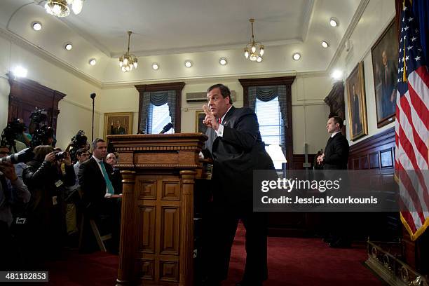 New Jersey Governor Chris Christie holds a news conference on March 28, 2014 at New Jersey State House in Trenton. This press conference, his first...