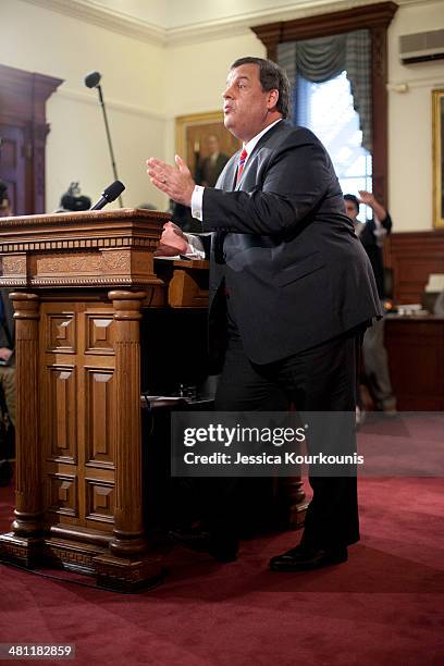 New Jersey Governor Chris Christie holds a news conference on March 28, 2014 at New Jersey State House in Trenton. This press conference, his first...