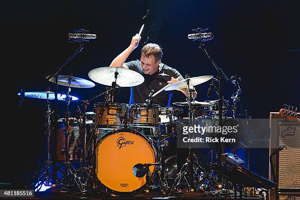 Drummer Keith Carlock of Steely Dan performs in concert at Austin360 Amphitheater on July 17, 2015 in Austin, Texas.