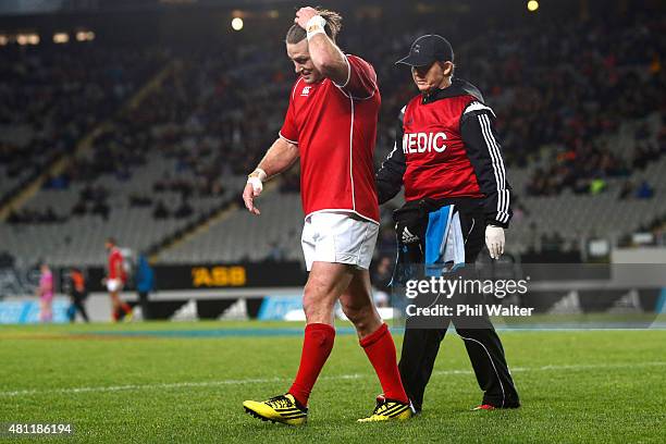 Cory Jane of the Barbarians leaves the field injured during the match between the New Zealand Maori All Blacks and the New Zealand Barbarians at Eden...