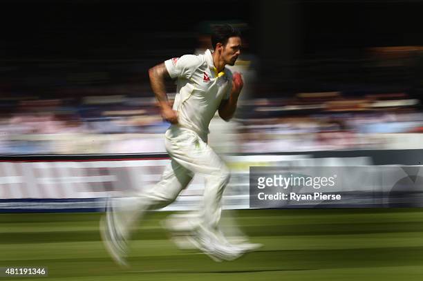Mitchell Johnson of Australia runs in to bowl during day three of the 2nd Investec Ashes Test match between England and Australia at Lord's Cricket...