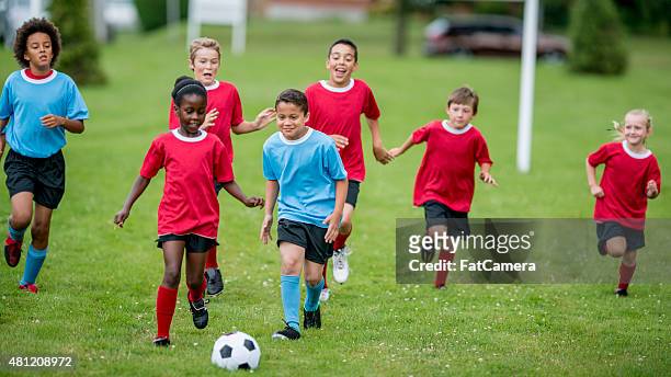 childrens soccer - soccer team stock pictures, royalty-free photos & images