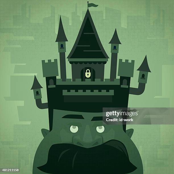 man with castle head - portrait profile stock illustrations
