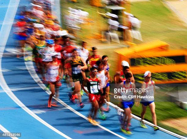 Sergey Shirobokov of Russia and others in action during the Boys 10,000 Metres Race Walk Final on day four of the IAAF World Youth Championships,...