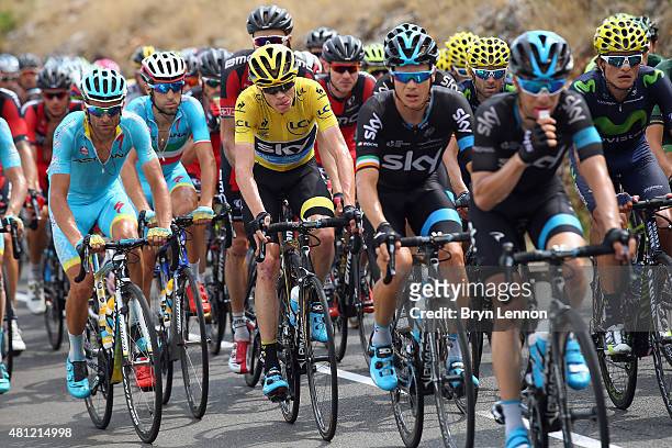 Race leader Chris Froome of Great Britain and Team Sky in action on stage 14 of the 2015 Tour de France, a 178km stage from Rodez to Mende, on July...