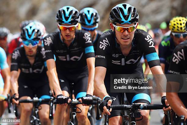 Luke Rowe of Great Britain and Team Sky in action on stage 14 of the 2015 Tour de France, a 178km stage from Rodez to Mende, on July 18, 2015 in...
