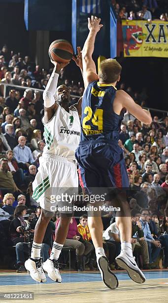 Ramel Curry, #7 of Panathinaikos Athens in action during the 2013-2014 Turkish Airlines Euroleague Top 16 Date 12 game between FC Barcelona Regal v...