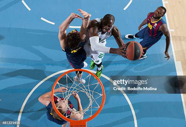 Stephane Lasme, #11 of Panathinaikos Athens in action during the 2013-2014 Turkish Airlines Euroleague Top 16 Date 12 game between FC Barcelona Regal...