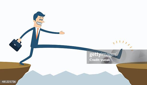 over the cliff - foundation crack stock illustrations